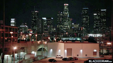 Octavia Red & Anton Harden in urban LA nightscape for Blacked Raw interracial