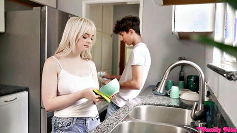 Annie Archer in casual kitchen tease with stepsister stepfamily fantasy