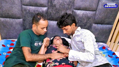 Indian woman with big boobs in steamy MMF threesome action