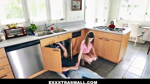 Ariel Mcgwire teases plumber under sink in kitchen, petite slut fantasy