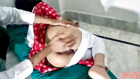 Indian wife intimate with doc, hands on breasts and crotch in explicit affair