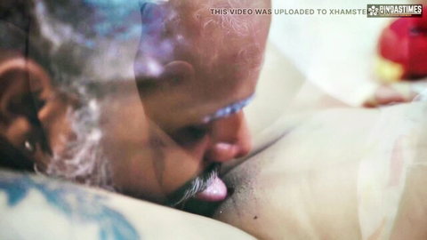 Bearded Indian man sucking woman's large erect nipple in closeup desi tit worship