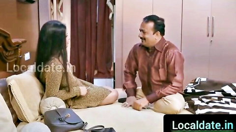 Indian bahu in green dress seduced by sasur on couch