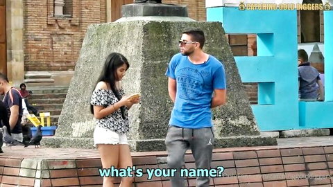 Colombian teen cutie approached in public pickup scene