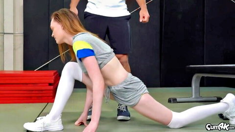 Samantha Reigns stretches in gym with trainer, teasing creampie action