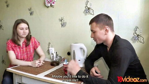Young amateur couple in casual talk, eager for cash sex adventure
