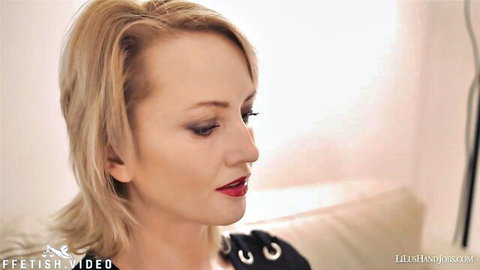 Blonde babe with red lips and smoky eyes in sexy side profile tease