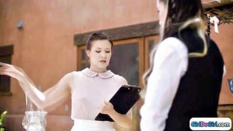 Aria Lee petite Asian in sexy uniform flirting before steamy wedding BJ