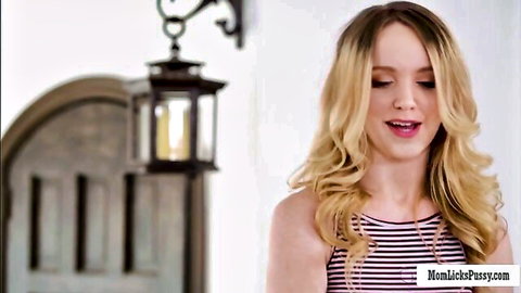 Katie Morgan teases in striped top for lesbian stepfamily threesome