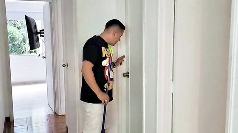 Kourtney Love solo teasing with big pole in hallway, amateur style
