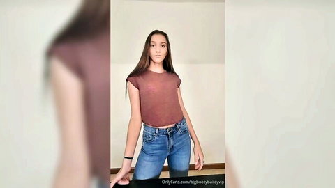 Bailey Hot teasing in maroon top and tight jeans, big booty curves