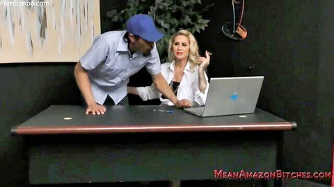 Ryan Conner in Mean Amazon Bitches office domination, foot and ass worship
