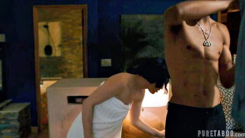 Olive Glass in towel bent over for intense Pure Taboo drilling