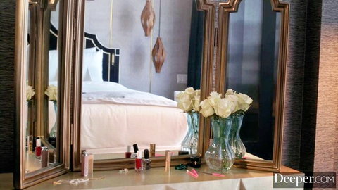 Angel Youngs' elegant vanity and bedroom setup in Deeper's wild 4K scene