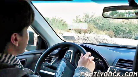 Stepdad driving car with cute stepson in backseat gay encounter