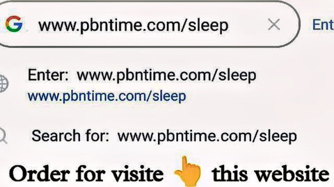 Google app prompting to visit pbntime.com/sleep scam site with enter and search buttons