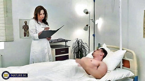Busty nurse Moon Flower uses her big tits to check patient's temperature in bed