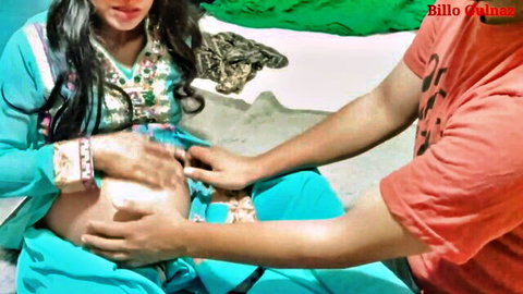 Pregnant Desi sister-in-law in blue salwar touched intimately by brother-in-law