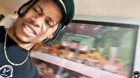 Intense Black BBC stud grimacing in ecstasy with dreads and gold chain during rough interracial fuck