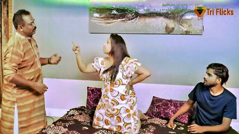 Malvikatomar and SharonParmar in Triflick Hindi hot short film with two men tease, 48 chars