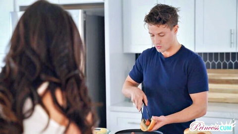 Theodora Day eyes her stepbrother cooking in the kitchen - PrincessCum