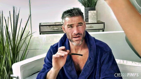 Gia Derza intimate shave session with handsome man in robe grooming her tight spots