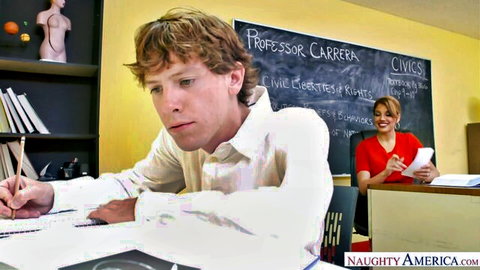 Mercedes Carrera seduces student with big tits in classroom