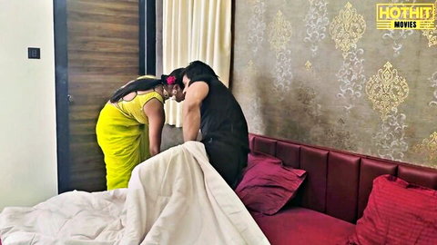 Curvy Indian wife in yellow saree bends over doggy style teasing ass for husband's cock