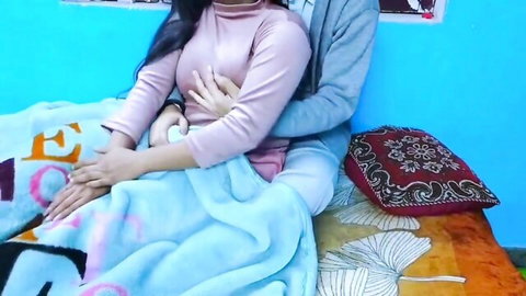 Xxxsoniya, Indian student model in intimate clothed embrace with partner on bed