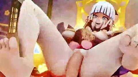 Anime slut cheating with big cock, legs spread holding teddy bear