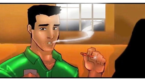 Savitha Bhabhi chats with Indian hubby smoking cigarette in steamy scene