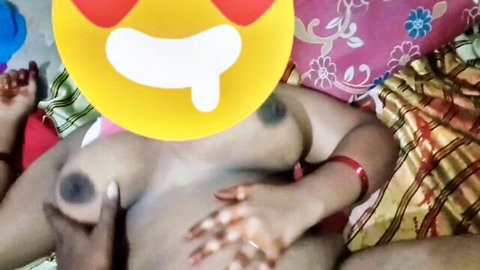 Indian woman with large dark-nippled breasts fondled during rough Tamil sex