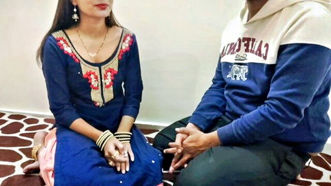 Desi stepsis in embroidered blue salwar kameez with stepbro in hoodie, intimate hand-hold