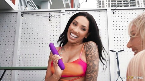 Kona Jade and Kayley Gunner toy play in steamy Brazzers threesome