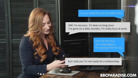 Sophia Locke redhead in office blazer, flirty texts for BBC Paradise hookup