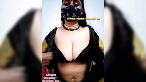 Busty Indian MILF teasing huge tits and deep cleavage in low-cut saree blouse