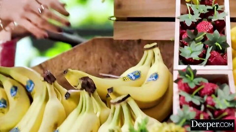 Molly Little at fruit stand in amateur adult video thumbnail