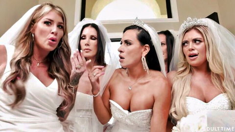 Shay Sights, Texas Patti and busty MILFs in veils look shocked in wedding dresses
