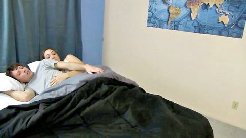 Brother and sister cuddling intimately in bed, incest roleplay tease