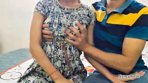 Nancy Rose in seductive Desi couple hug, mature bhabhi in floral dress