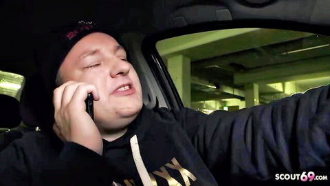 Manu Magnum's chubby boyfriend on phone in car, homemade couple tease