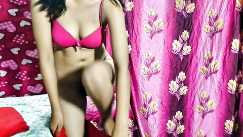 Desi Indian wife Neha Sharma in pink bra exposing curves and nude bottom