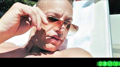 Ember Snow's steamy poolside tease with handsome stud in sunglasses
