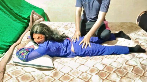 Indian stepmom in blue dress groped from behind in Pakistani anal orgy