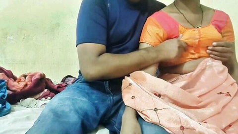 Ashu and Rishi Indian Bhabhi couple groping in saree blouse