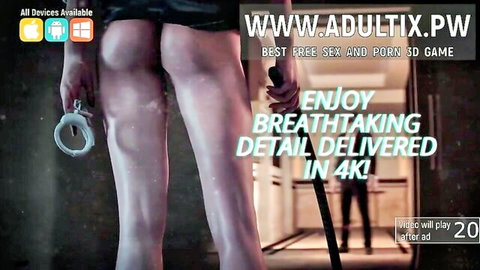 Sexy cop woman bends over showing bare ass cheeks holding handcuffs and baton