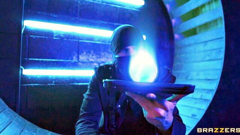 Masked Scott holds glowing device, dominating busty babe anal scene - Brazzers