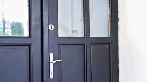 Montse Swinger as horny housekeeper MILF behind mysterious door in adult scene