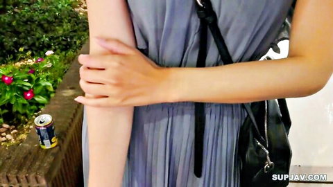 Hot Asian woman in light dress arm held in intense POV outdoor clip