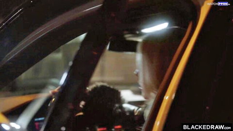 Curvy Miss Jackson in yellow car threesome with two big black cocks
